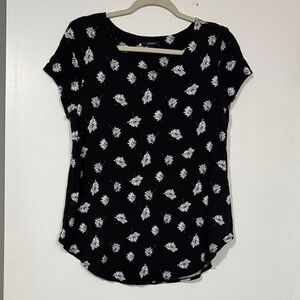 Alfani Black Top with White Leaf Pattern